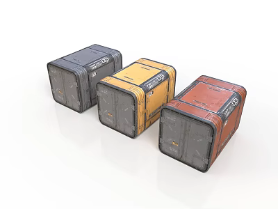 Vintage Storage Boxes In Gray Yellow And Brown With Metal Trim 3d model