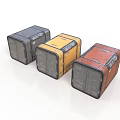 Vintage Storage Boxes In Gray Yellow And Brown With Metal Trim