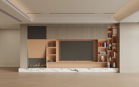 TV background wall cabinet fireplace 3d model