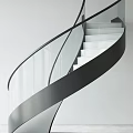 Modern Spiral Staircase Interior With Glass Railing Illuminated Steps And Sculpture