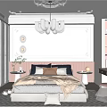 Elegant Modern Bedroom With Padded Headboard Pillows Throw Blanket And Geometric Rug