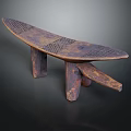 Traditional Wooden Household Stool with Long Textured Surface and Carved Supporting Legs
