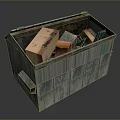 Worn Wooden Crate Filled With Used Daily Necessities And Storage Items