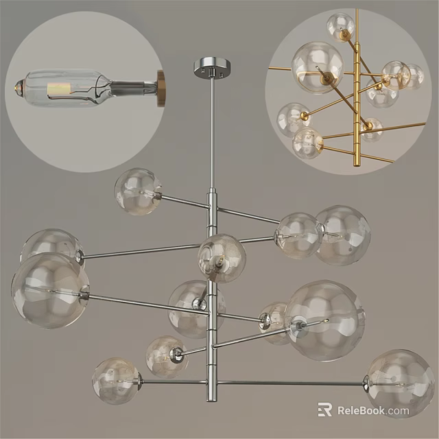 Modern Chandelier Design With Glass Balls And Metal Frame For Interior Lighting 3d model 