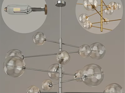 Modern Chandelier Design With Glass Balls And Metal Frame For Interior Lighting 3d model