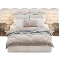 Modern Double Bed With Tufted Headboard Soft Pillows Cozy Duvet And Nightstand