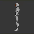Futuristic Robot Character In Game And Movie With White Gray Armor Orange Helmet Glowing Details