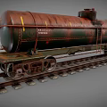 Industrial Railway Tank Car with Rusty Green Brown Exterior on Railroad Track and Ladder