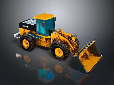 Liare Yellow Functional Loader With Large Bucket And Muddy Tires 3d model