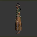Traditional Green And Yellow Costume With Decorative Belt Headpiece And Embroidery Patterns