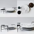 Elegant Round Marble Coffee Table With Black Metal Frame And Stools 3d model
