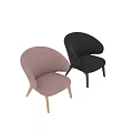 Stylish Light Pink Fabric Single Sofa With Curved Backrest And Wooden Legs Design