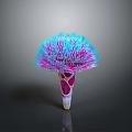 Vibrant Blue and Pink Fluffy Top Plant With Patterned Cone Shaped Stem