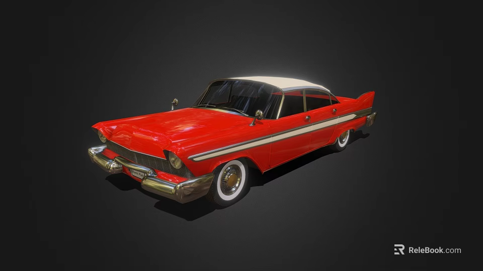 Red Vintage Classic Car With White Roof And Chrome Accents Design 3d model 