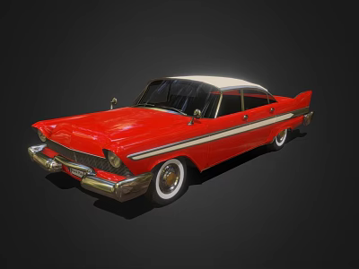 Red Vintage Classic Car With White Roof And Chrome Accents Design 3d model