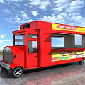 Vibrant Red Food Truck On Commercial Street For Mobile Dining Service