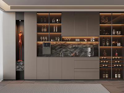 Elegant Modern Wine Cabinet With Glass Doors And Display Shelves For Wine Bottles And Glasses 3d model