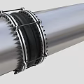 Industrial Pipeline Structural Detail With Metal Brackets Bolts And Corrugated Connection Section