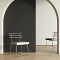Modern Leisure Chair with Metal Frame Striped Backrest Light Dark Cushions Grey White Wall Interior