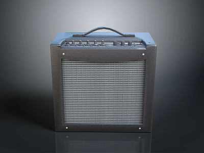 Portable Black Electric Guitar Amplifier With Control Knobs And Speaker Grille 3d model