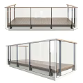 Modern Transparent Glass Fence with Metal Frame on Wooden Deck Terrace