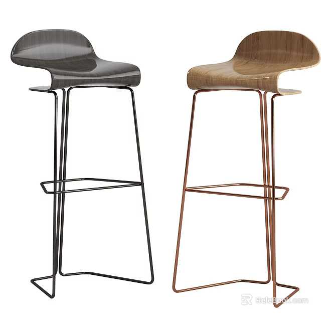 Modern Design Bar Stools With Black And Brown Metal Frame And Stylish Seats 3d model 
