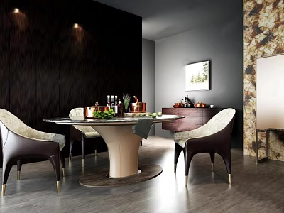 Modern Luxury Dining Table Set With Marble Top Leather Chairs And Gold Legs 3d model