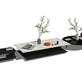 Modern Coffee Table Designs With Marble Top Black Metal Frame And Decorative Elements 3d model