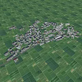 Aerial View Of Rural Village With Green Fields And Traditional Houses