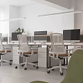 Modern Public Office Space With Workstations Ergonomic Chairs Computers And Potted Plants 3d model