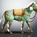 Green Zebra Striped Mythical Horse With Golden Saddle And White Feather Decorations