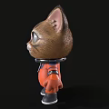 Cute Cartoon Cat Wearing Orange Astronaut Suit With Big Green Eyes and Black Background