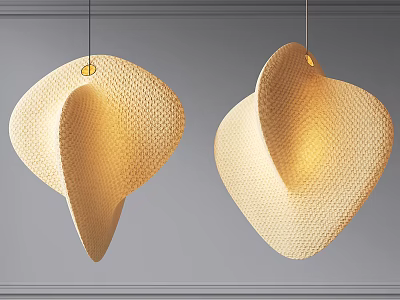Two Woven Pendant Lights with Irregular Sculptural Design in Warm Beige for Modern Interior 3d model