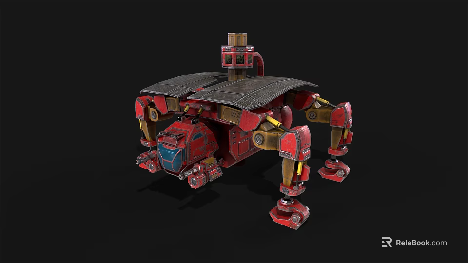 Red Smart Robotic Machine With Mechanical Legs And Heavy Duty Structure Design 3d model 