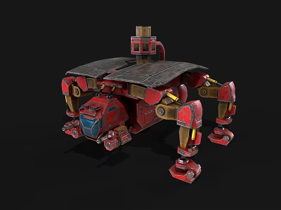 Red Smart Robotic Machine With Mechanical Legs And Heavy Duty Structure Design 3d model