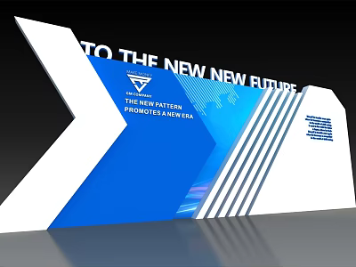 New Future Promotes The World Background Wall With Blue White Arrow Design And Text 3d model