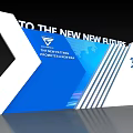 New Future Promotes The World Background Wall With Blue White Arrow Design And Text