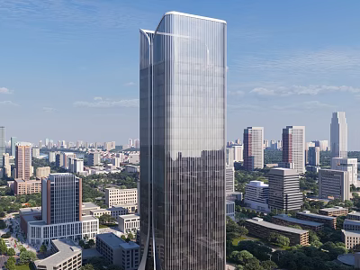 Aerial View Planning of Modern Tall Skyscraper with Glass Curtain Wall in Urban Cityscape 3d model