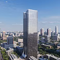 Aerial View Planning of Modern Tall Skyscraper with Glass Curtain Wall in Urban Cityscape
