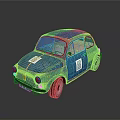 Blue Retro Vintage Small Car With White Stickers And Black Wheels