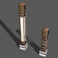 Decorative Pillar Outdoor Lights With Traditional Patterns Translucent Panel And Two Different Heights White Base 3d model