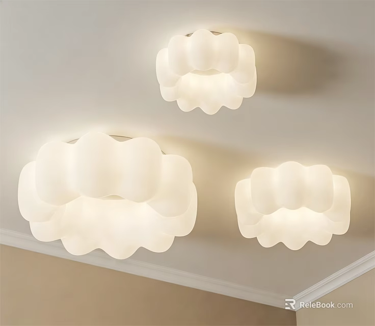 Three Modern White Cloud Shaped Ceiling Lights With Soft Lighting On Ceiling 3d model 