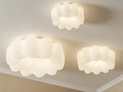 Three Modern White Cloud Shaped Ceiling Lights With Soft Lighting On Ceiling 3d model
