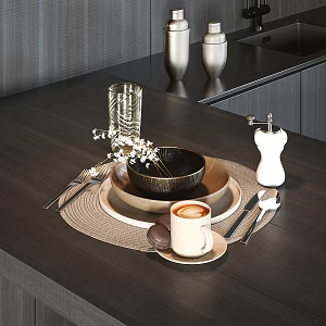 Tableware Dinner Plate Knife and Fork Wine Cup Fruit 3d model