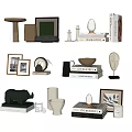 Decorative Ornament Combination With Framed Art Vases Sculptures Candle Holders And Stacked Books