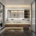 Modern Light Luxury Bathroom With Marble Double Vanity Glass Shower And Built In Wardrobe