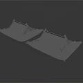Two Detailed Gray Traditional Chinese Architecture Roof Models With Overhanging Eaves