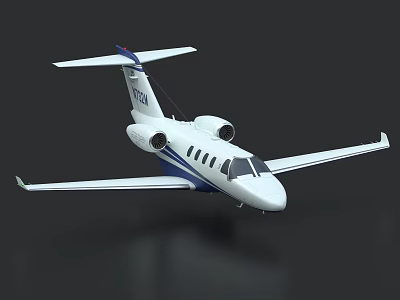 White And Blue Small Twin Engine Passenger Jet With Streamlined Fuselage And Wings 3d model