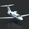 White And Blue Small Twin Engine Passenger Jet With Streamlined Fuselage And Wings