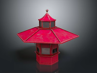 Red Traditional Pavilion Structure With Multi layered Roof And Spire Top Windows 3d model